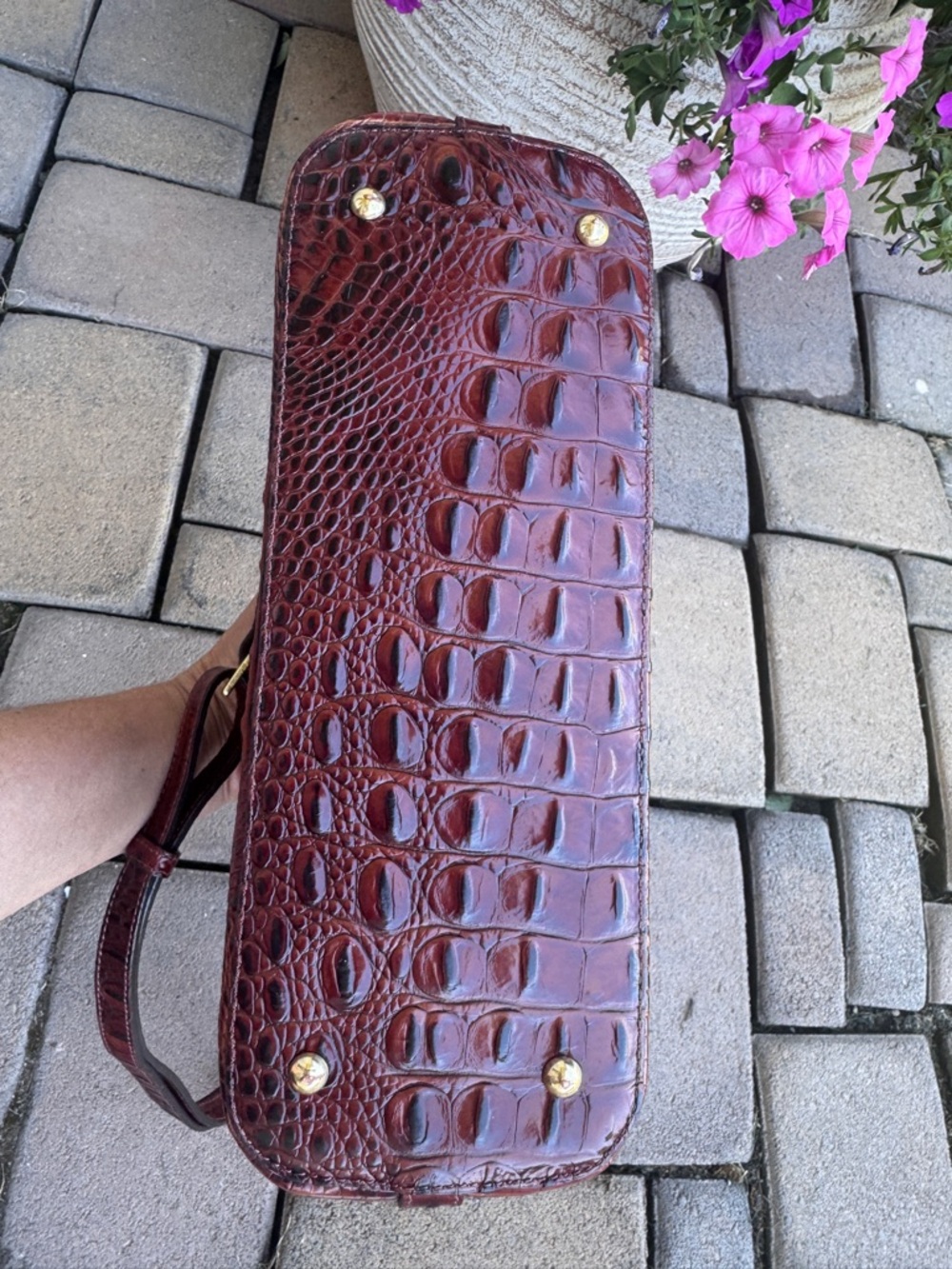 Brahmin Mini Asher Melbourne Embossed Leather Satchel - Pecan/Gold EUC - Picture 6 of 13